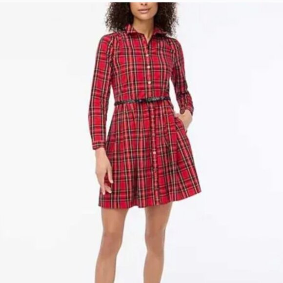J. Crew Tartan Collared Button Up Shirt Dress Red Black Multi 4 - Picture 1 of 15
